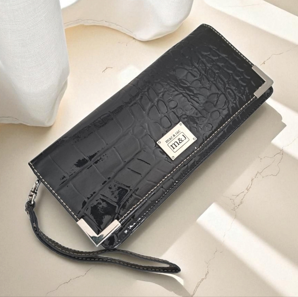🪻BOGO🪻 Mac & Jac Womens Black Silver‎ Hardware Faux Leather Wallet